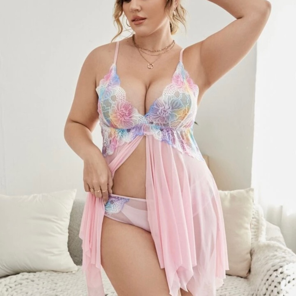 Lace mess slip with thong